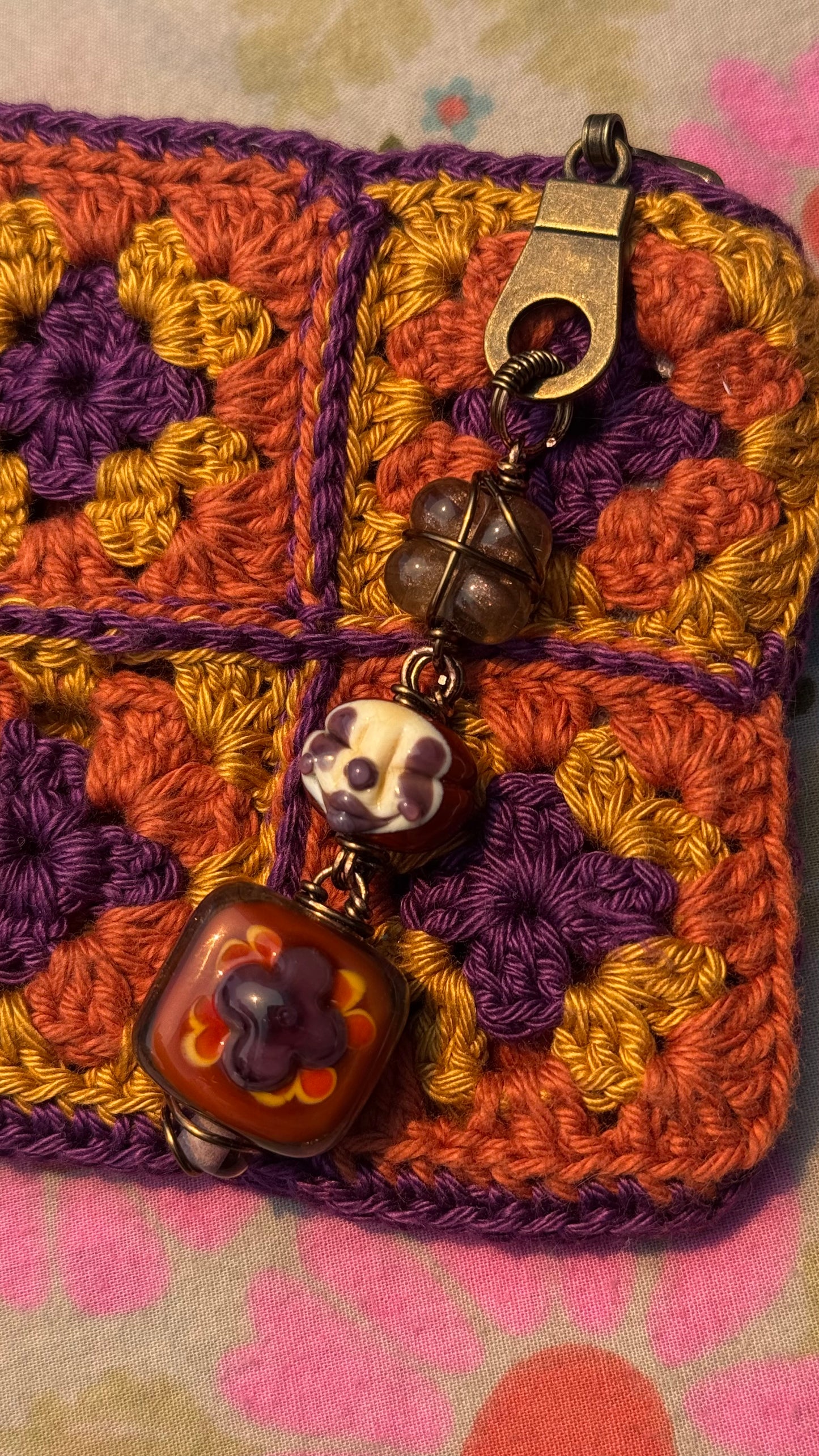 Crocheted Wallet • Beaded • Floral Patch