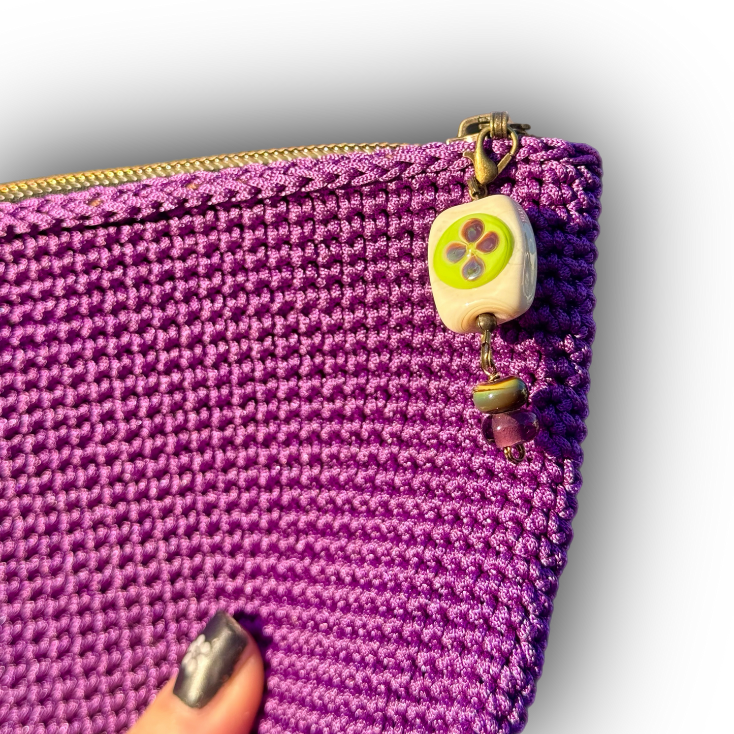 Crocheted wallet • beaded • purple