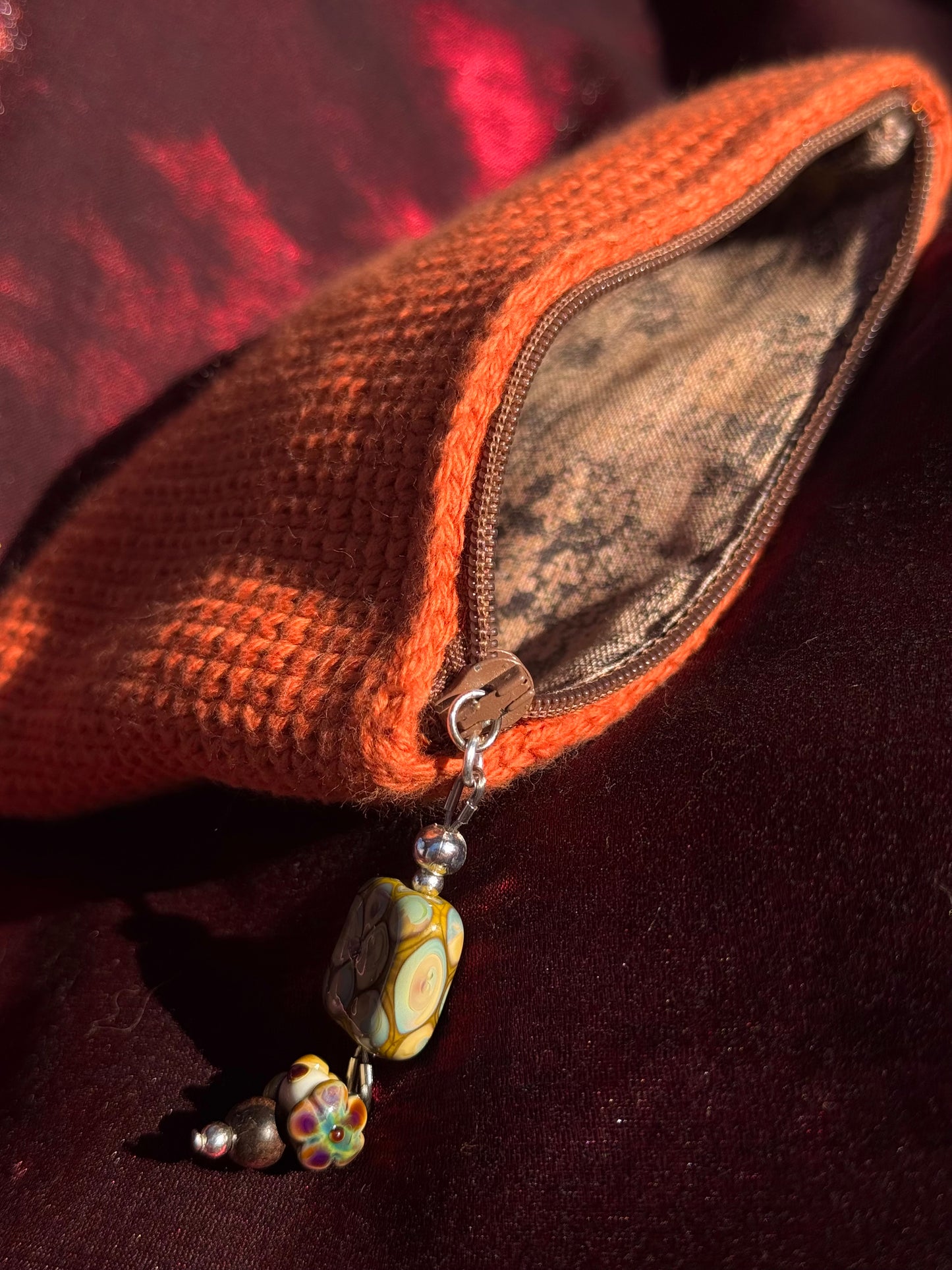 Crocheted wallet • beaded • sienna