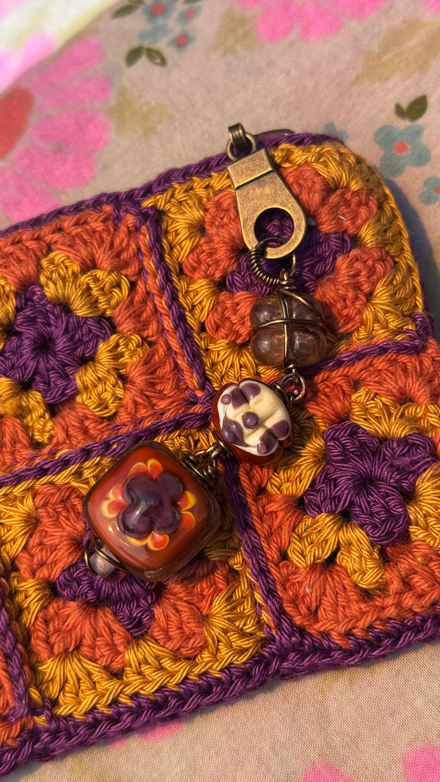 Crocheted Wallet • Beaded • Floral Patch