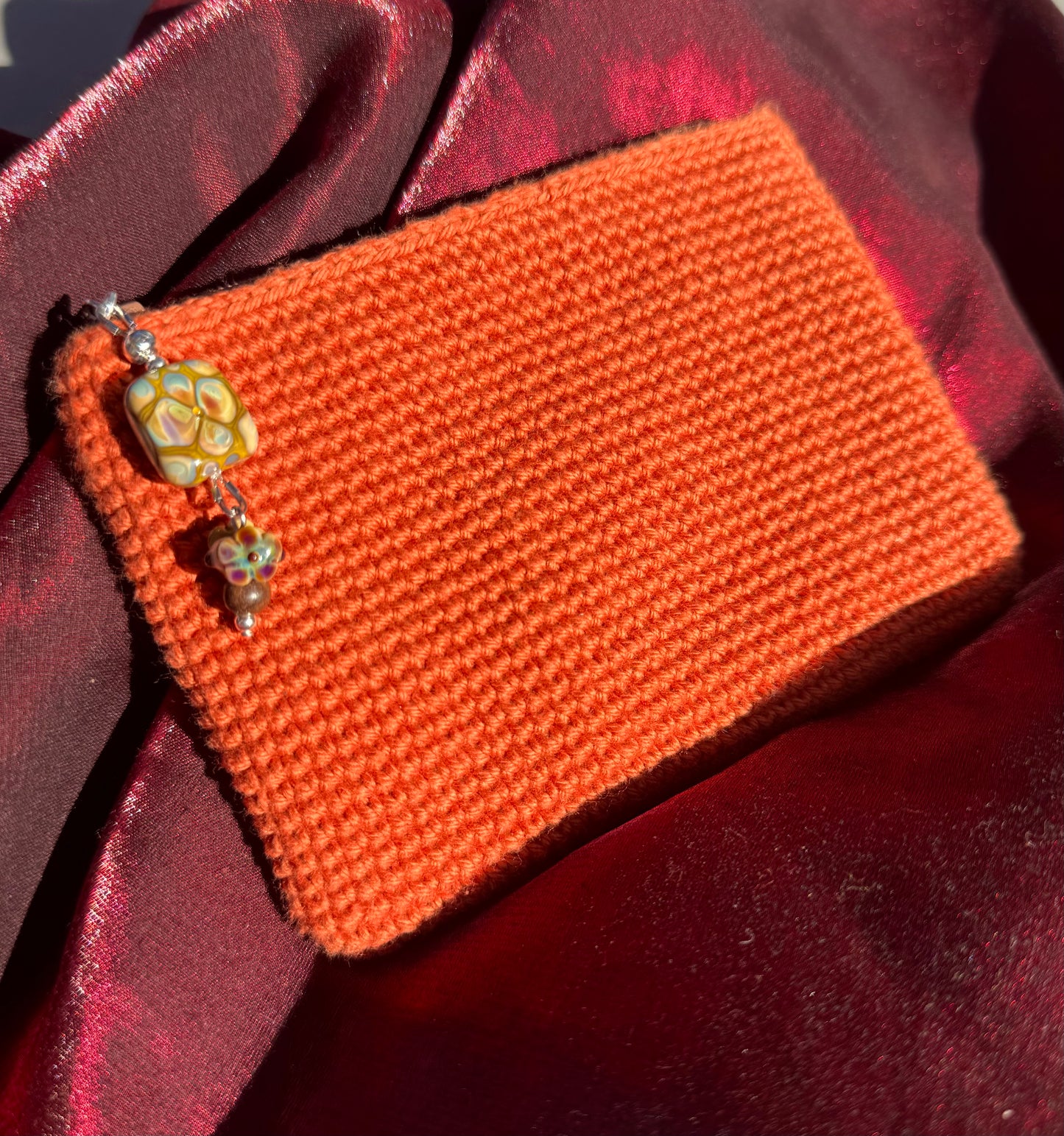 Crocheted wallet • beaded • sienna