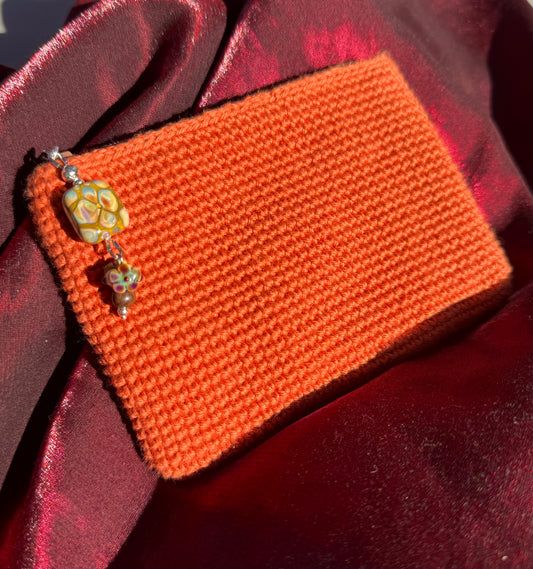 Crocheted wallet • beaded • sienna
