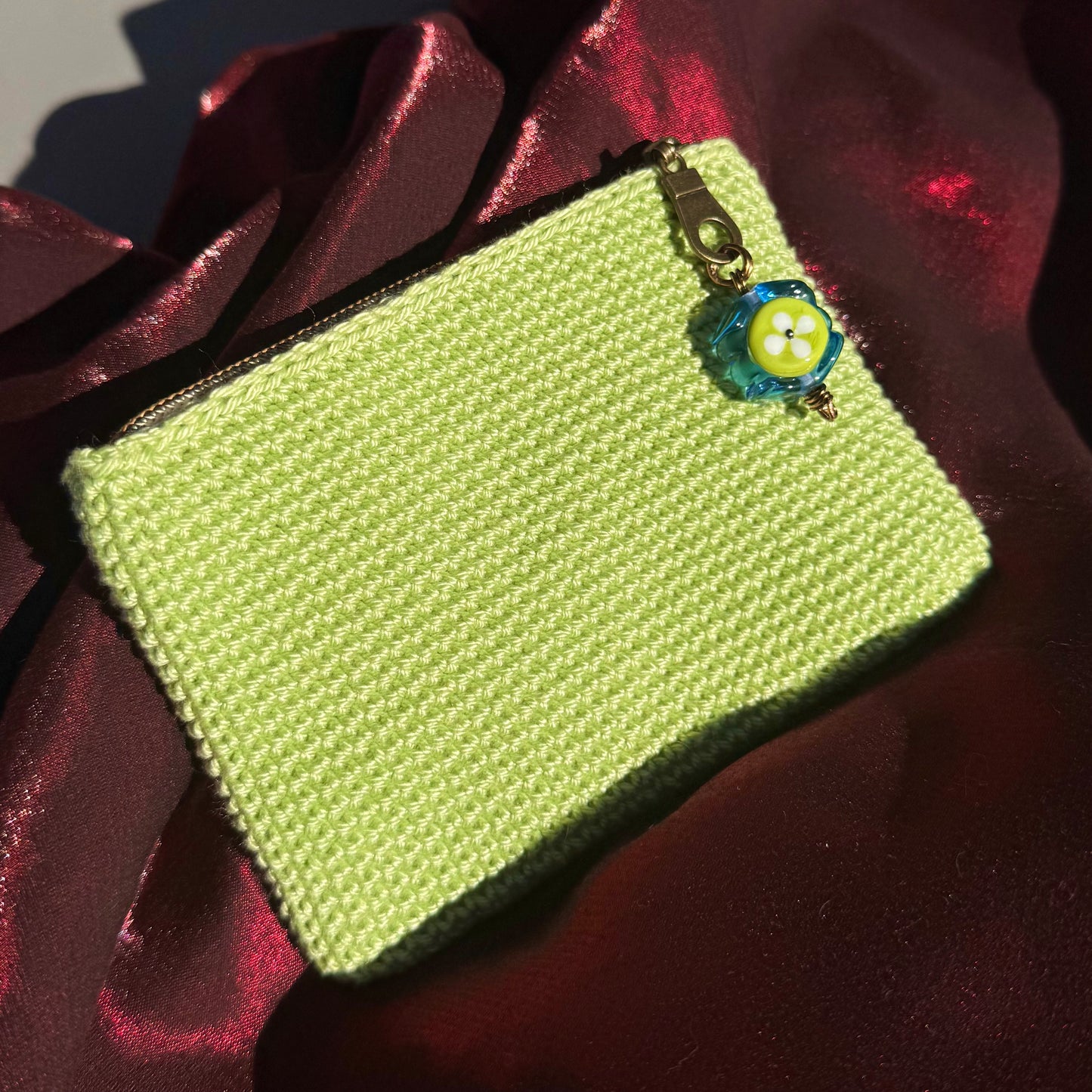 Crocheted wallet • beaded • light green