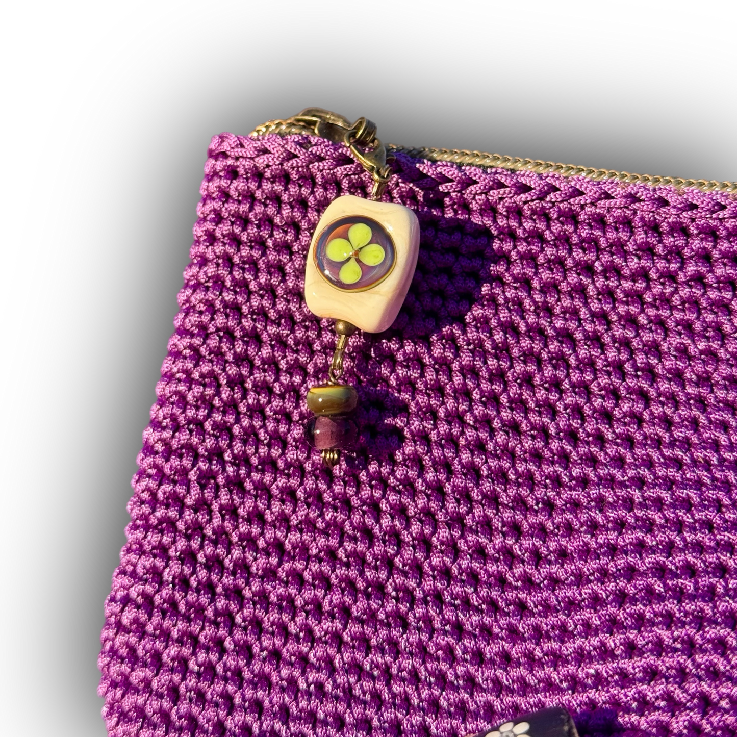 Crocheted wallet • beaded • purple