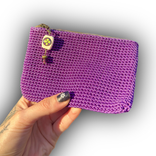 Crocheted wallet • beaded • purple