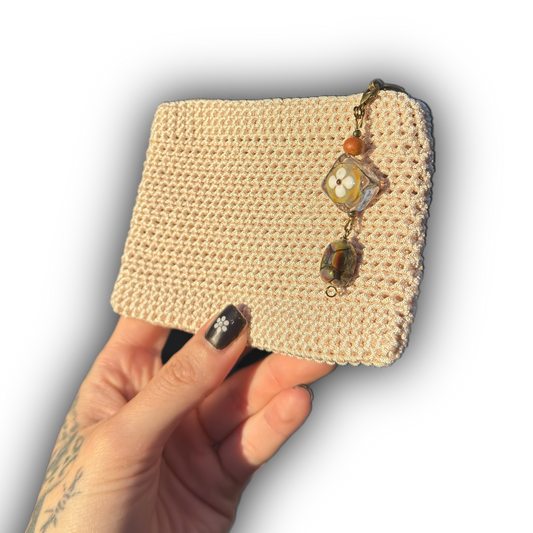 Crocheted wallet • beaded • ivory